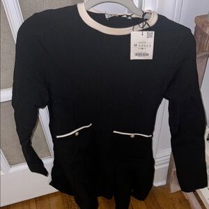 Black Long Sleeve Dress with White Trim